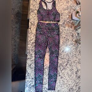 Fabletics Neon Leopard Print Sports Bra and Leggings Set Small